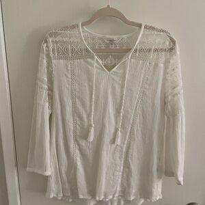 Garnet Hill White Boho Lace Blouse
